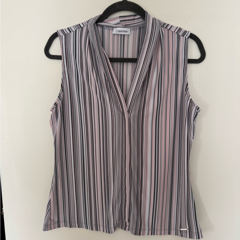 Professional Calvin Klein Women's Striped Sleeveless Top - Pink and Black